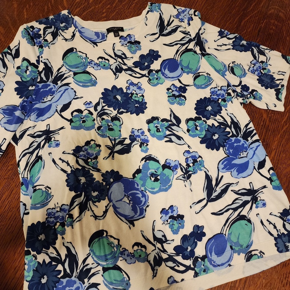Talbots‎ Womens Floral Sweater Short Sleeve Lightweight Size XL Petite Spring